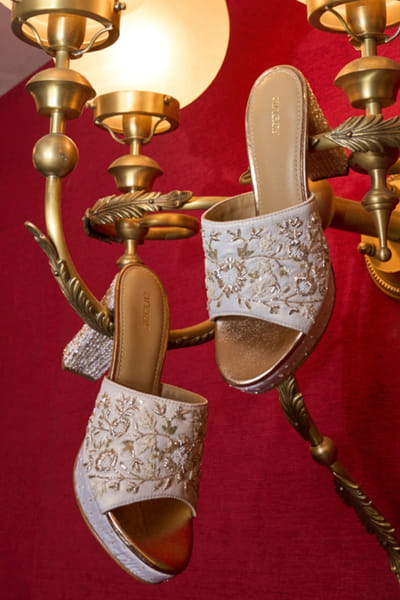 Off-white bead embroidered platform heels