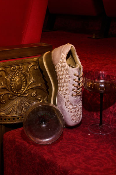 Rose gold zari embroidered wedge sneakers