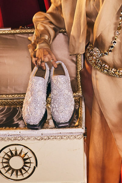 Silver zardozi embroidered wedge sneakers