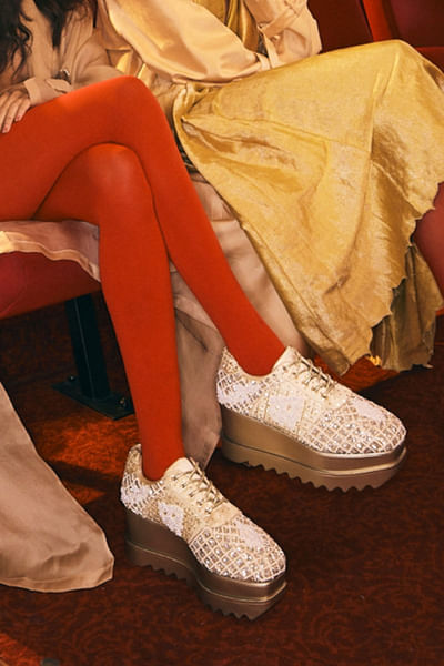 Gold sequins embellished wedge sneakers