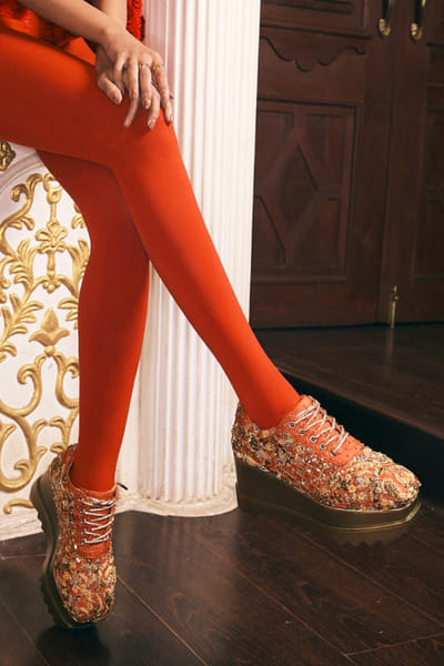 Rust cutdana embellished wedge sneakers