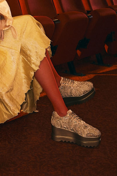 Gold sequin embellished wedge sneakers
