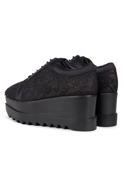 Anaar Black tonal cutdana embroidered wedge sneakers ANAAJUN26D146885