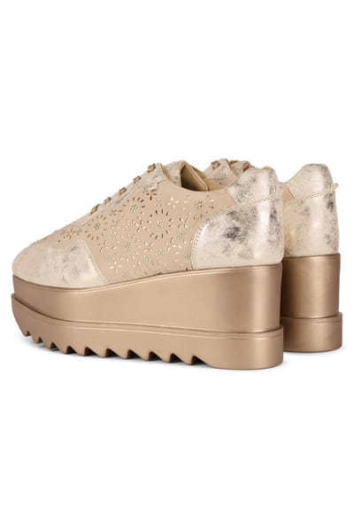 Anaar Beige textured geometric pattern wedge sneakers ANAAJUN26D146887