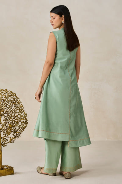 Nitika Gujral Sage green applique kurta and palazzo set NITIJUN26D146422