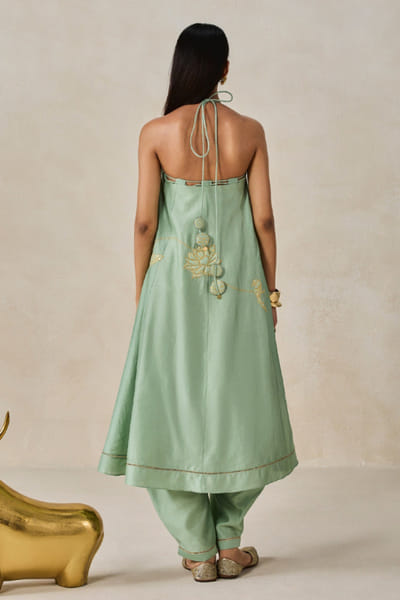 Nitika Gujral Sage green floral applique gathered kurta set NITIJUN26D146424