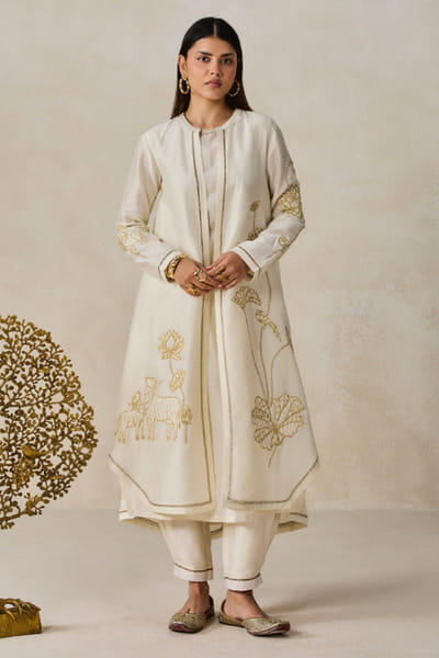 Nitika Gujral Ivory applique long jacket and kurta set NITIJUN26D146428