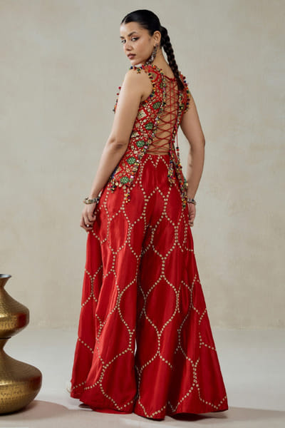 Nitika Gujral Red patola silk embroidered sharara set NITIJUN26D146345