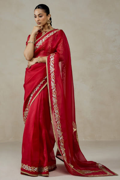 Nitika Gujral Red embellished organza sari set NITIJUN26D146356