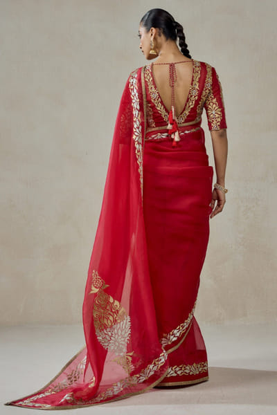 Nitika Gujral Red embellished organza sari set NITIJUN26D146356