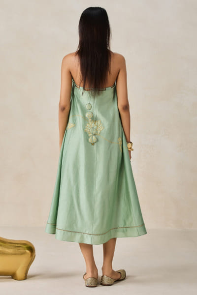 Nitika Gujral Sage green floral applique strappy midi dress NITIJUN26D146442