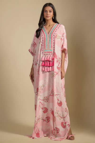 Pastel pink printed kaftan