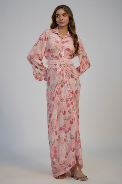 Pastel pink printed draped dress