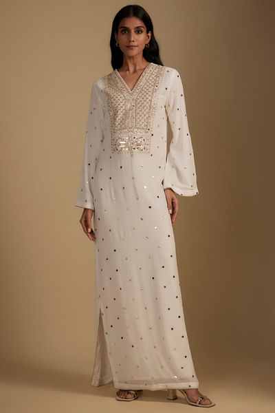 White zardozi embroidered kurta