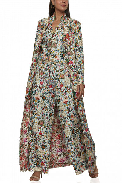 Multicolour floral embroidered co-ords