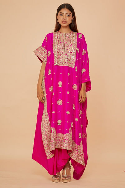 Pink embroidered kaftan and skirt