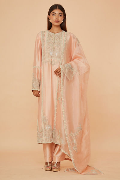 Peach embroidered kurta set