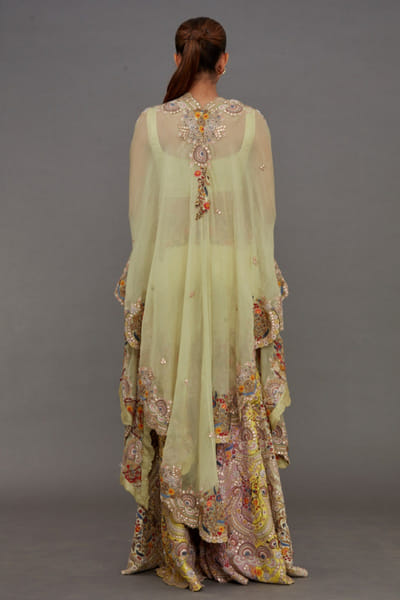 Anamika Khanna Sage green embroidered cape-gharara set ANAAPR26D142170