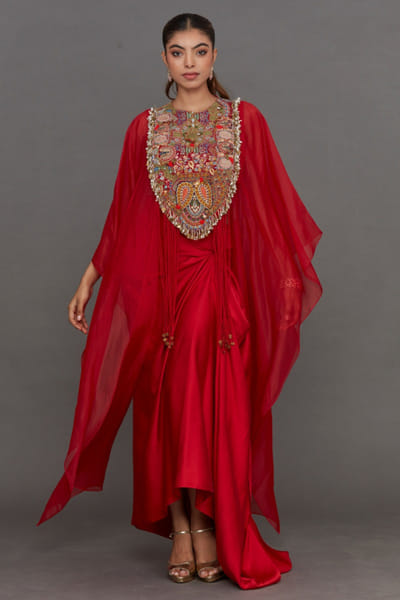 Anamika Khanna Red tribal embroidered cape set ANAMAPR26D143074