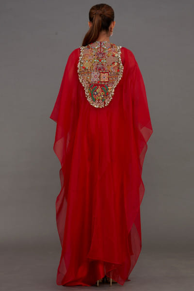 Anamika Khanna Red tribal embroidered cape set ANAMAPR26D143074
