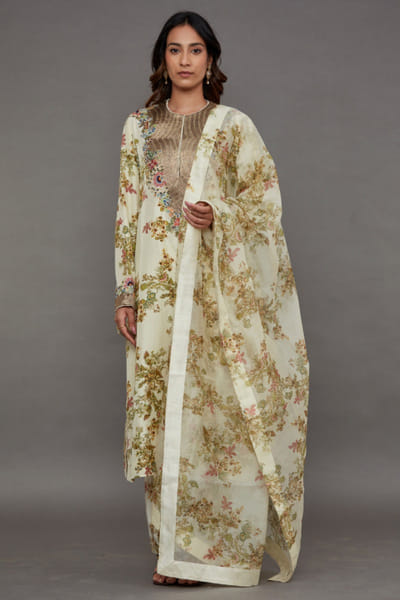 White silk kurta set