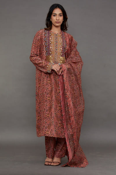 Rosewood print embroidered kurta set