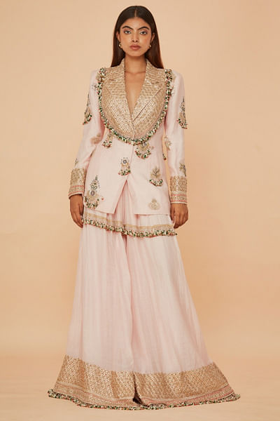 Pink embroidered jacket and sharara