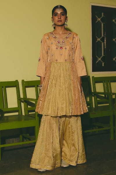 Rashika Mittal Antique gold embellished kurta sharara set RASHJUN26D146606