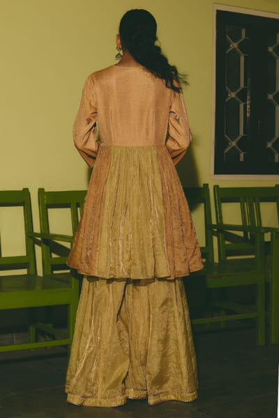 Rashika Mittal Antique gold embellished kurta sharara set RASHJUN26D146606