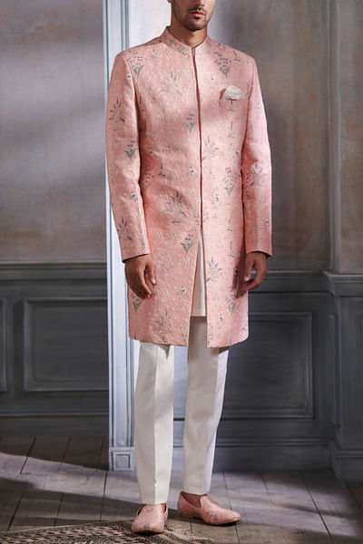 Pink embroidered silk sherwani