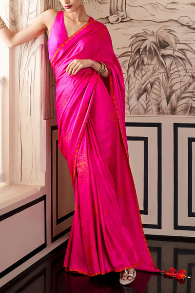 Hot pink silk sari set