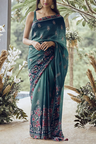 Dual toned floral printed sari