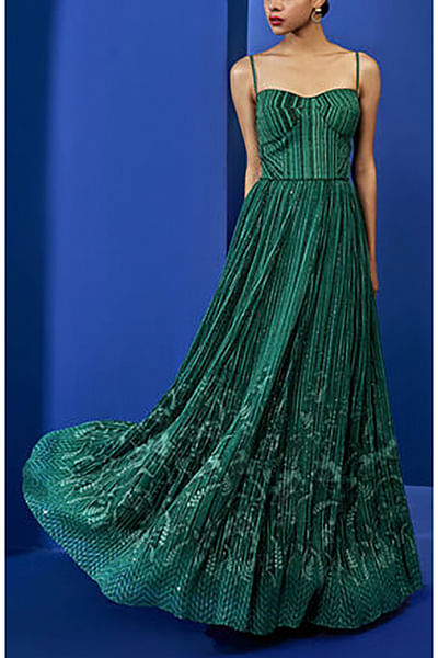 Green printed gown