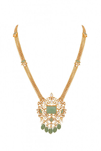 Silver green quartz necklace