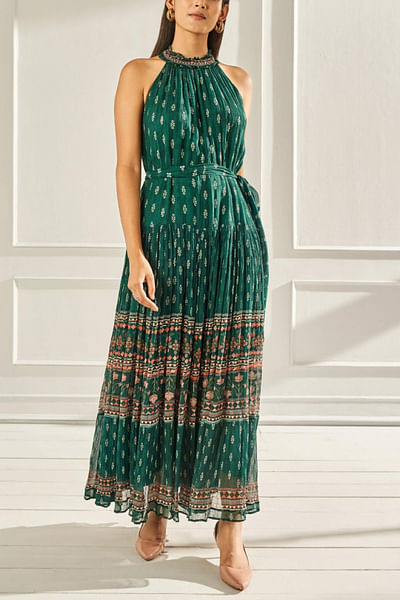 Green printed dress