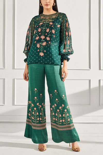 Green printed top and trousers