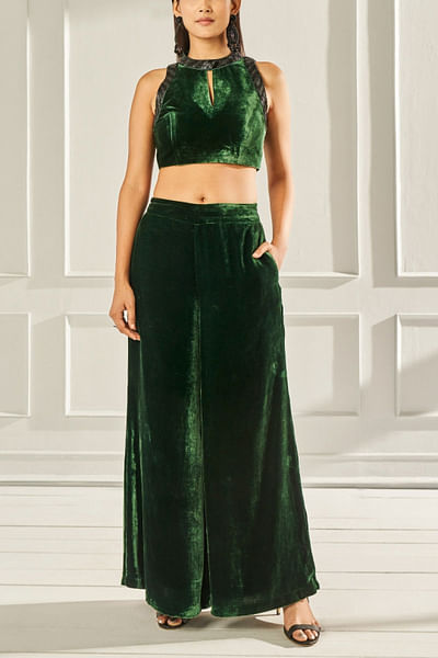 Green embroidered top and trousers
