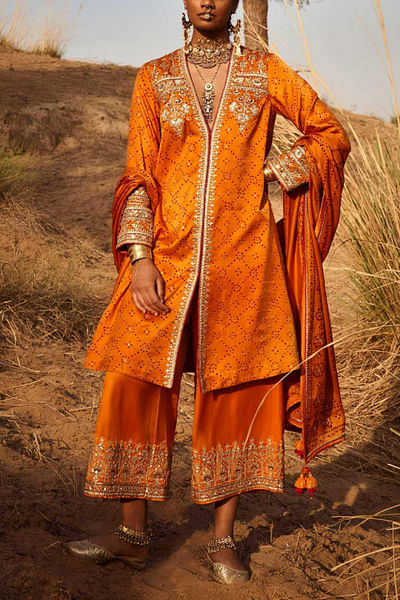 Orange bandhani kurta set