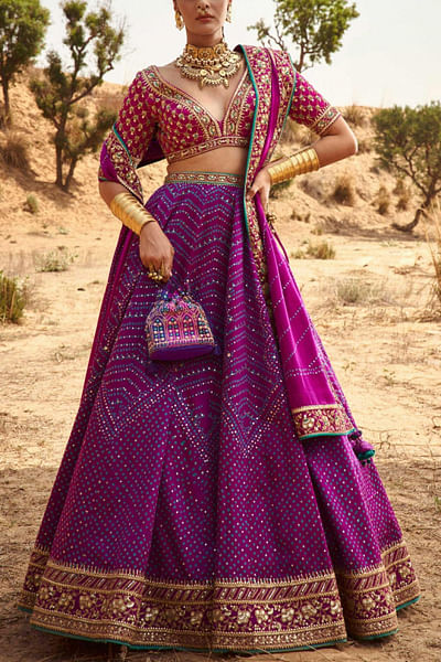 Purple bandhani lehenga set