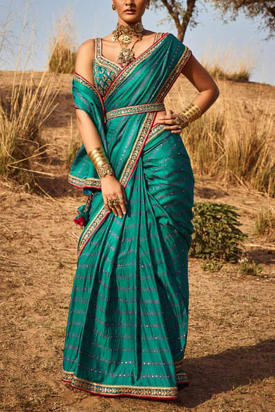 Green bandhani sari set