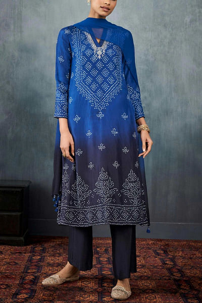 Blue embroidered kurta set