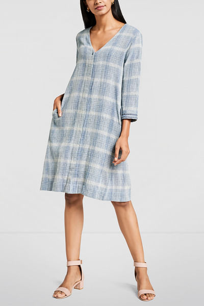 Blue and white checkered dress