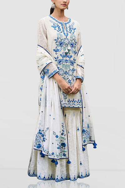 Ivory floral sharara set