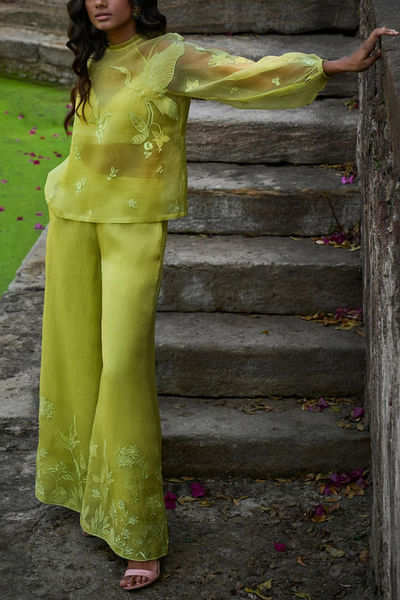 Lime silk organza top and bottoms