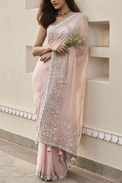 Pink embroidered sari