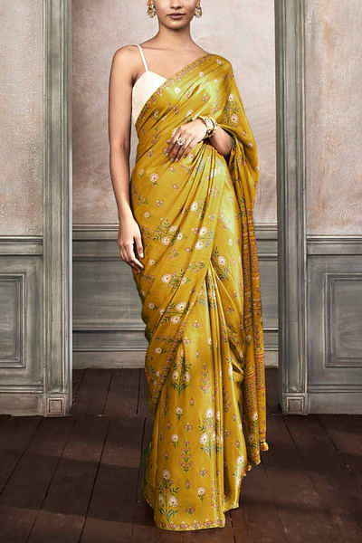 Yellow printed sari set