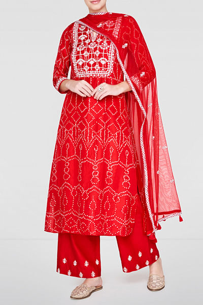 Red bandhani kurta set