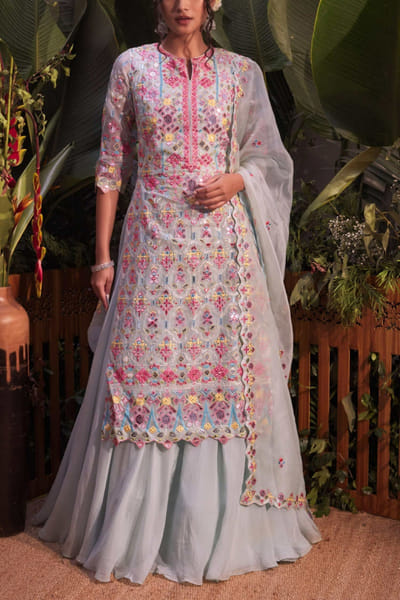 Aqua foil kurta and lehenga set