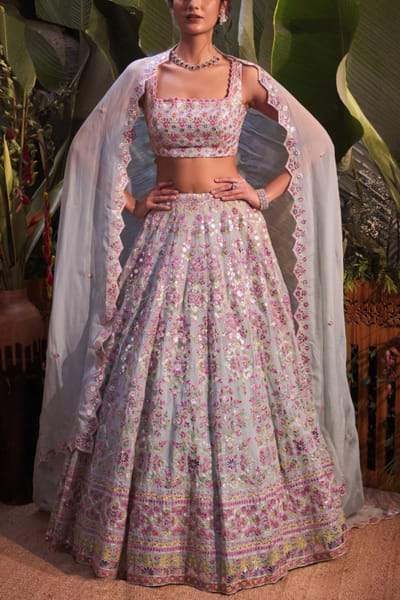 Blue embroidered lehenga set