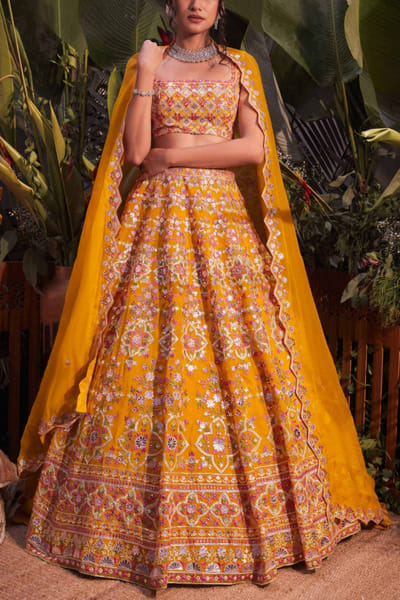Yellow embroidered lehenga set
